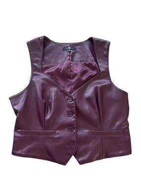 7 For All Mankind Faux Leather Button-Up Vest Burgundy Size M